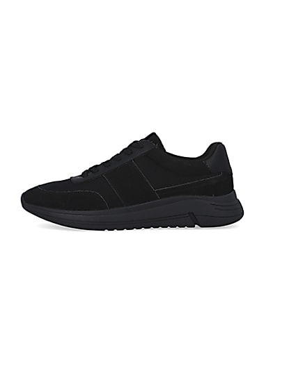 360 degree animation of product Black lace up runner trainers frame-3