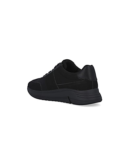 360 degree animation of product Black lace up runner trainers frame-6