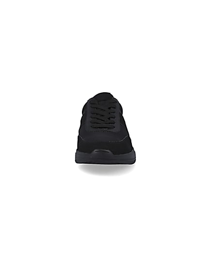 360 degree animation of product Black lace up runner trainers frame-21