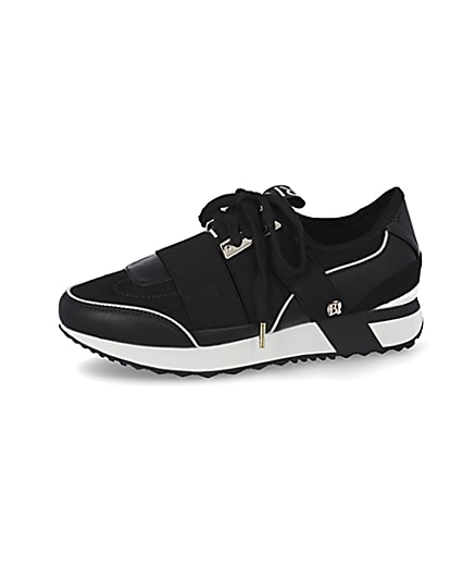 360 degree animation of product Black lace up runner trainers frame-2