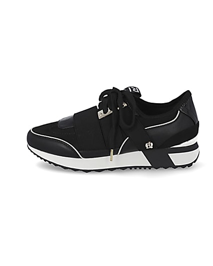 360 degree animation of product Black lace up runner trainers frame-3