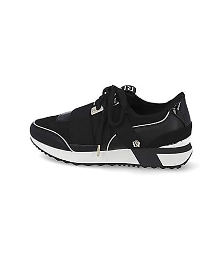 360 degree animation of product Black lace up runner trainers frame-4