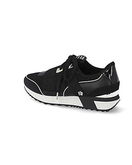 360 degree animation of product Black lace up runner trainers frame-5