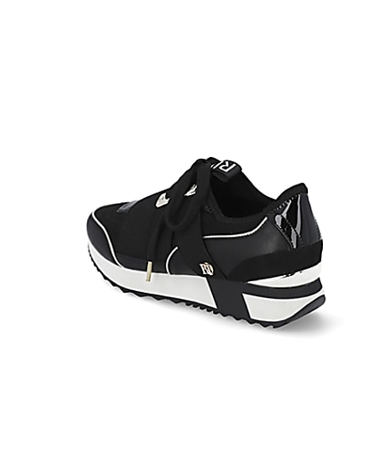 360 degree animation of product Black lace up runner trainers frame-6