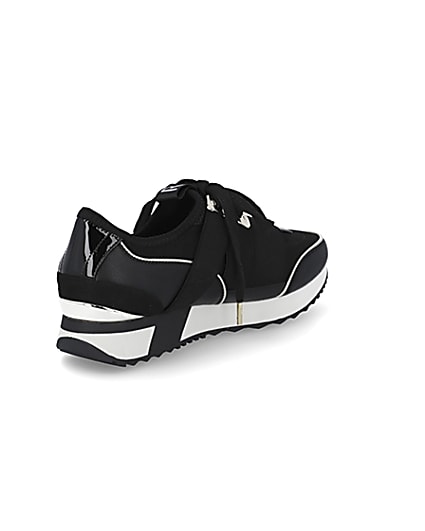 360 degree animation of product Black lace up runner trainers frame-12