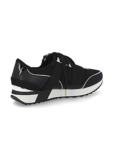 360 degree animation of product Black lace up runner trainers frame-13