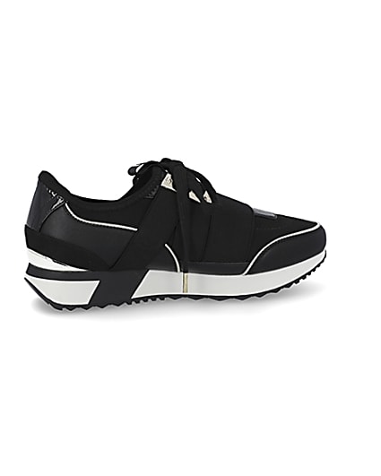 360 degree animation of product Black lace up runner trainers frame-14