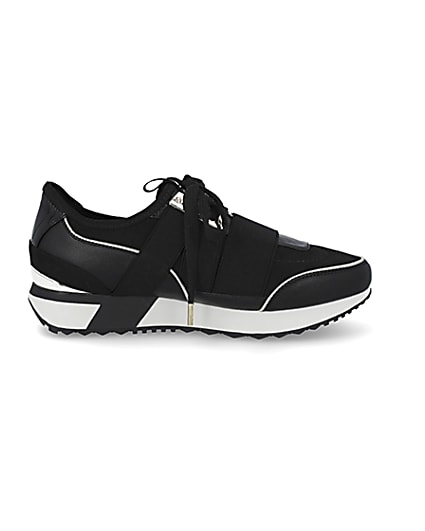 360 degree animation of product Black lace up runner trainers frame-15