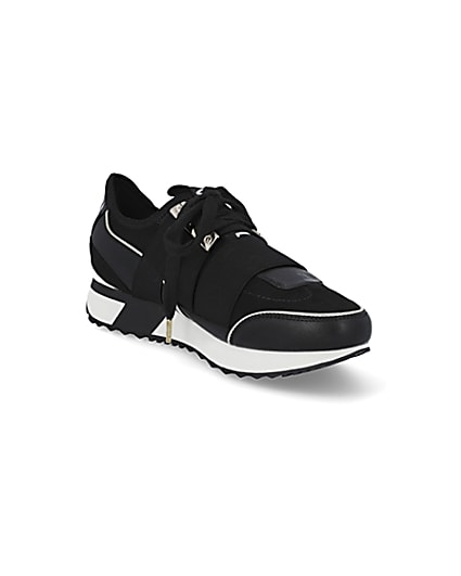360 degree animation of product Black lace up runner trainers frame-18