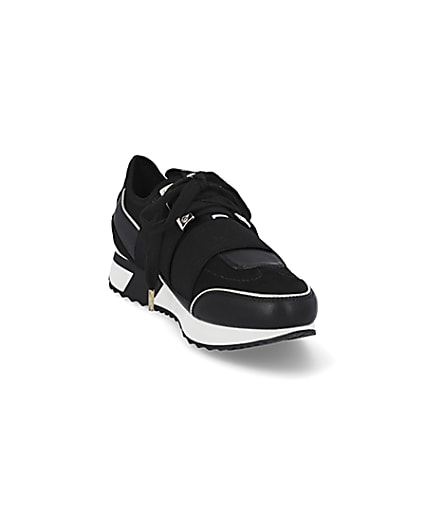360 degree animation of product Black lace up runner trainers frame-19