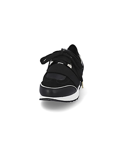 360 degree animation of product Black lace up runner trainers frame-22