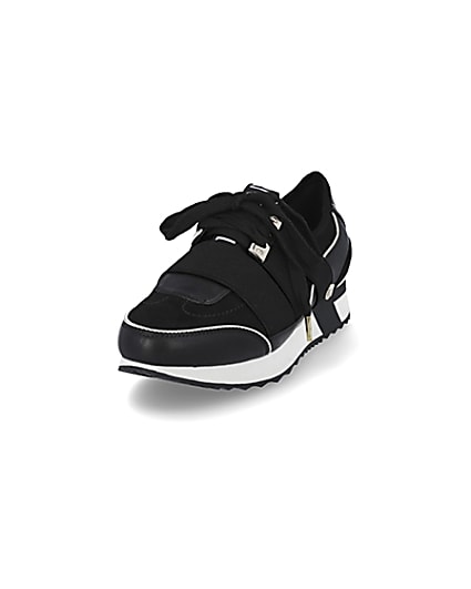 360 degree animation of product Black lace up runner trainers frame-23