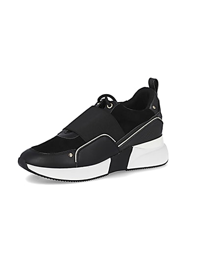360 degree animation of product Black lace up slip on trainers frame-1