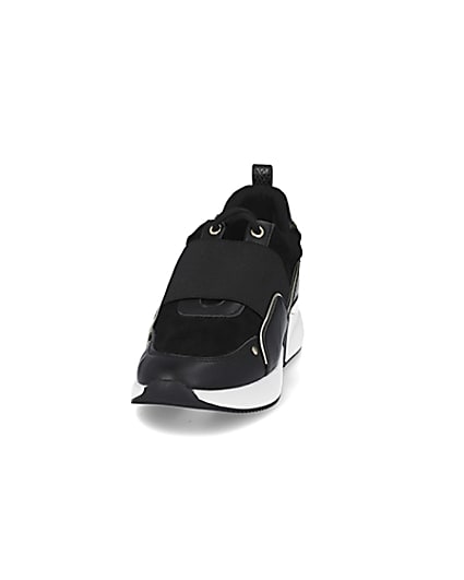 360 degree animation of product Black lace up slip on trainers frame-22