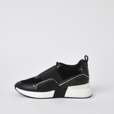 Black lace up slip on trainers | River Island
