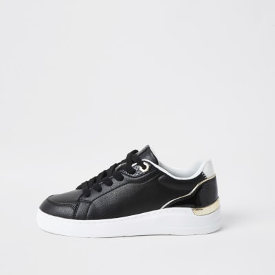 Black lace up trainers | River Island