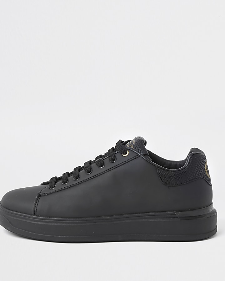 Black lace-up wedge sole trainers