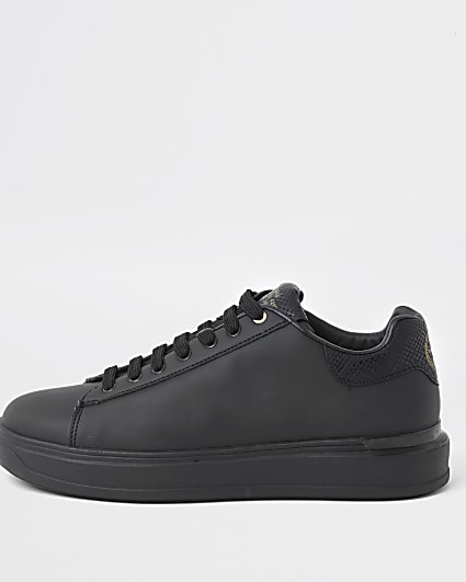 Black lace-up wedge sole trainers