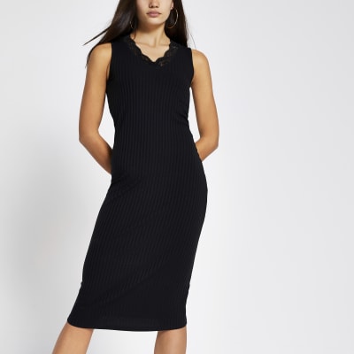 river island black ribbed dress