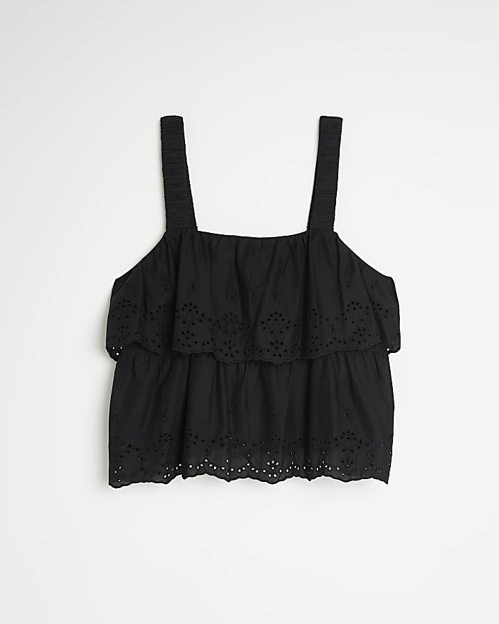 Black layered broderie cami top