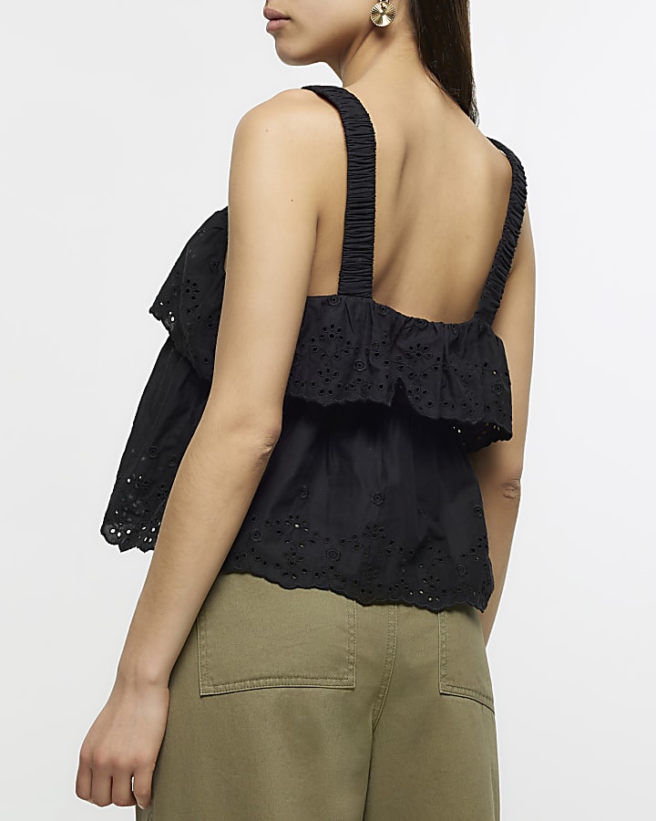 Black layered broderie cami top