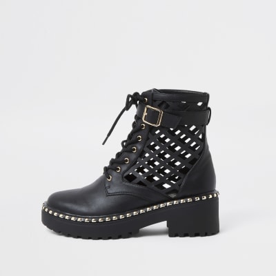 Black lazer cut ankle boots | River Island