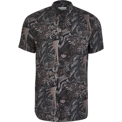 black slim fit short sleeve shirt