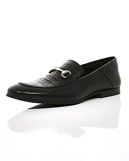 360 degree animation of product Black leather  fold down heel snaffle loafers frame-0