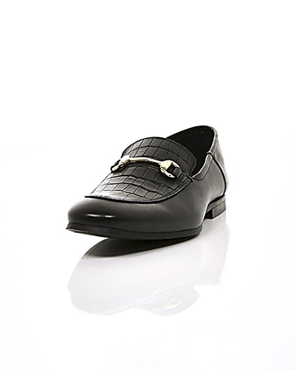 360 degree animation of product Black leather  fold down heel snaffle loafers frame-2