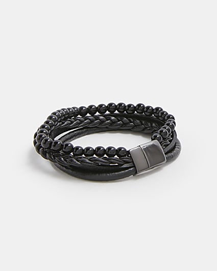 Black Leather and Bead Bracelet