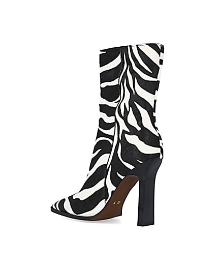 360 degree animation of product Black leather animal print heeled ankle boots frame-6