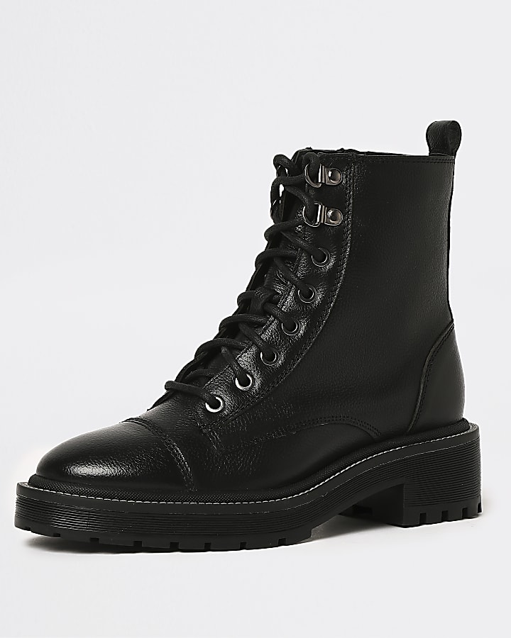 Black leather biker boots
