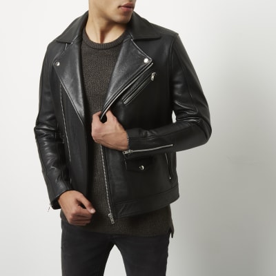 Black leather biker jacket