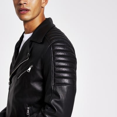 Black leather biker jacket River Island