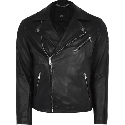 Black leather biker jacket River Island