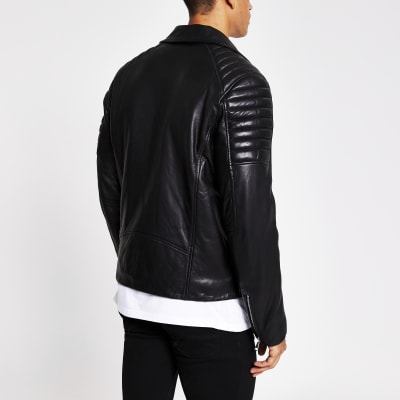 Black leather biker jacket River Island