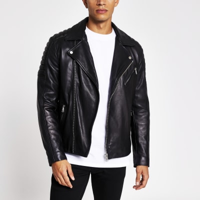 Black leather biker jacket River Island