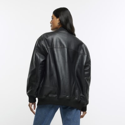 River island leather sales bomber jacket