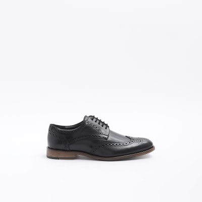 Black leather brogue derby shoes | River Island