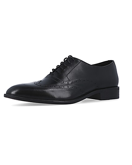 360 degree animation of product Black Leather brogue derby shoes frame-1
