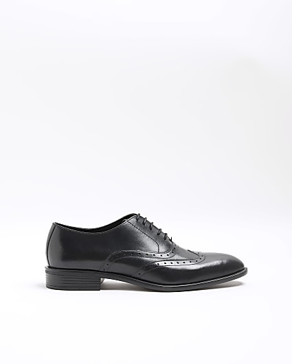 Black Leather brogue derby shoes
