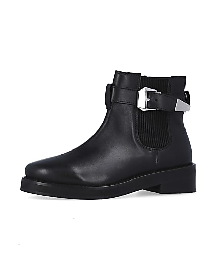360 degree animation of product Black leather buckle ankle boots frame-2
