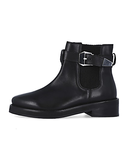 360 degree animation of product Black leather buckle ankle boots frame-3