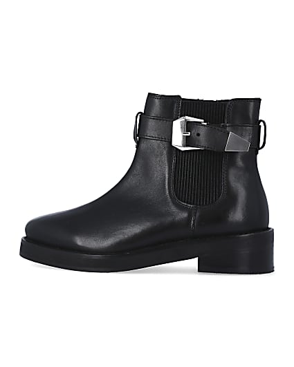 360 degree animation of product Black leather buckle ankle boots frame-4