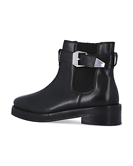 360 degree animation of product Black leather buckle ankle boots frame-5