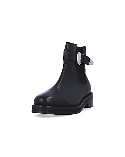 360 degree animation of product Black leather buckle ankle boots frame-23