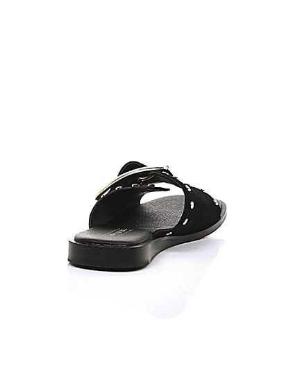 360 degree animation of product Black leather buckle flat sandals frame-15
