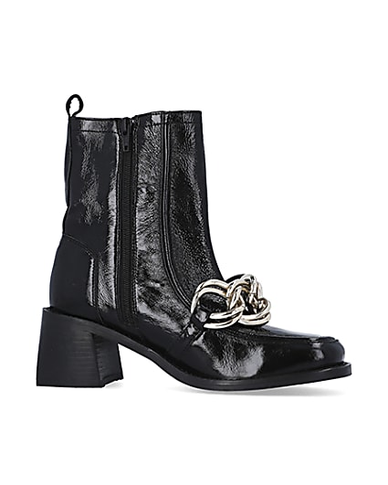 360 degree animation of product Black leather chain ankle boots frame-16