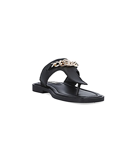 360 degree animation of product Black leather chain link sandals frame-19