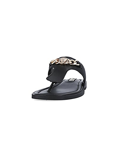360 degree animation of product Black leather chain link sandals frame-22